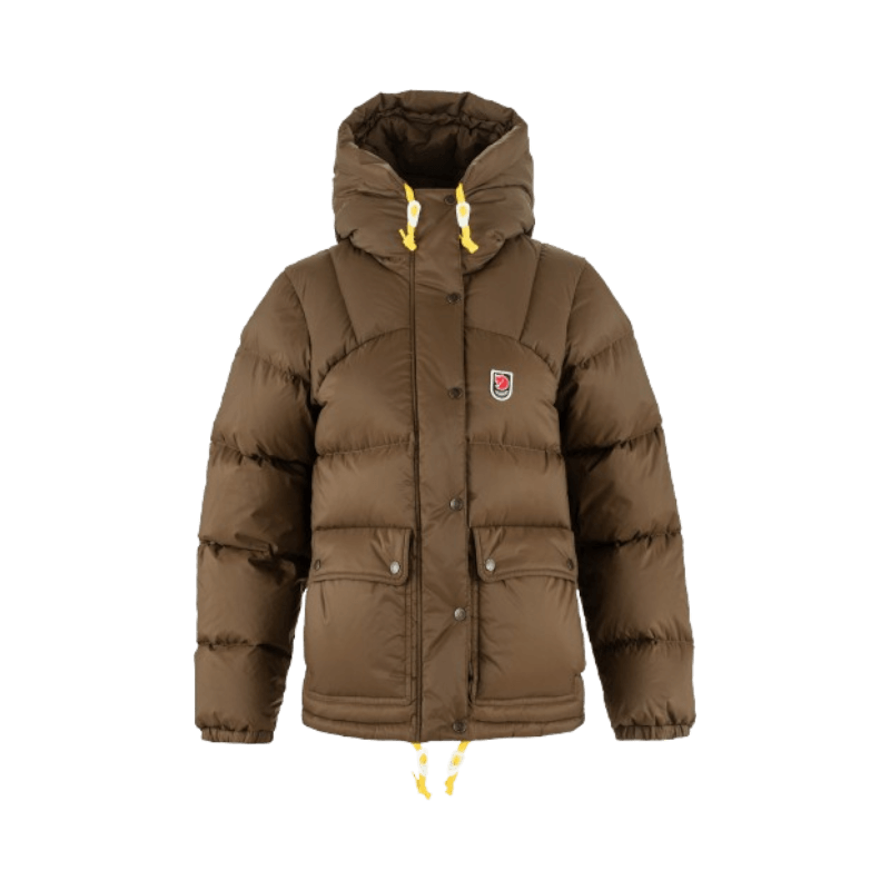 Fjällräven Expedition dunjacka för dam i brunt, slitstark och varm med ikonisk design.