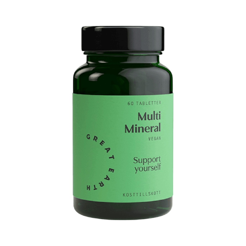 Great Earth Multi Mineral veganskt kosttillskott med 60 tabletter för mineralbalans.