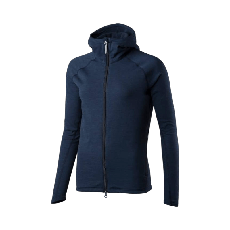 Marinblå tunn fleecehoodie för dam med hel dragkedja och figurnära passform från Houdini.
