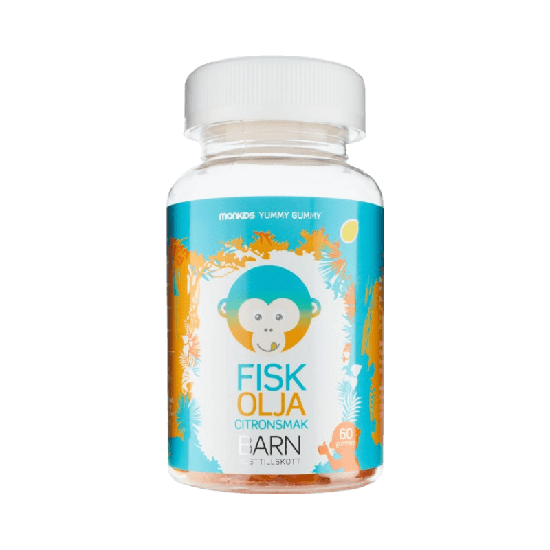 Monkids fiskolja för barn med citronsmak i tuggtabletter