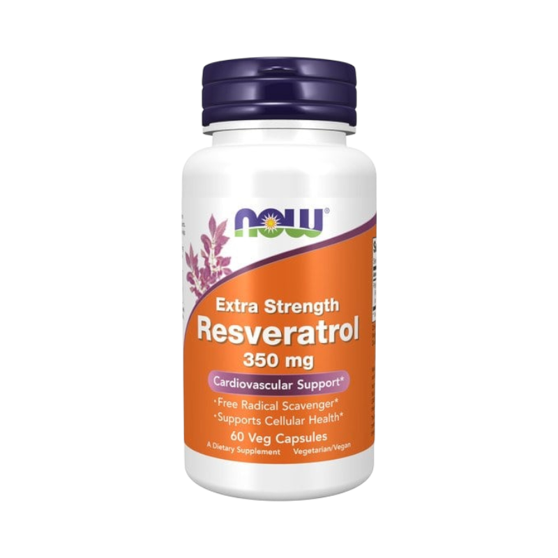 NOW Extra Strength Resveratrol 350 mg för kardiovaskulärt stöd och antioxidantförsvar