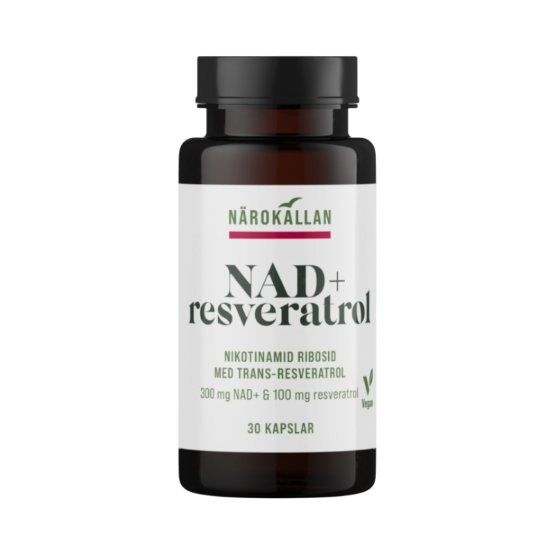 Närokällan NAD+ och resveratrol kosttillskott med nikotinamid ribosid och 30 kapslar