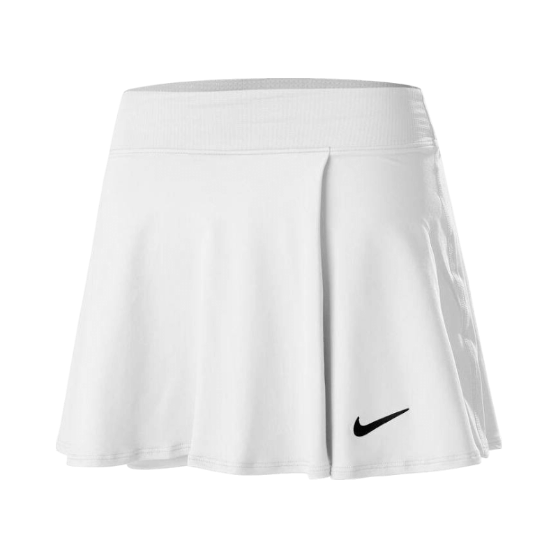 Nike vit tennis kjol med svart Swoosh och luftig, fladdrande passform för optimal komfort.