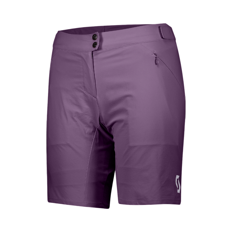 Lila cykelshorts för dam från Scott med vadderad insida och sportig passform för långa turer.
