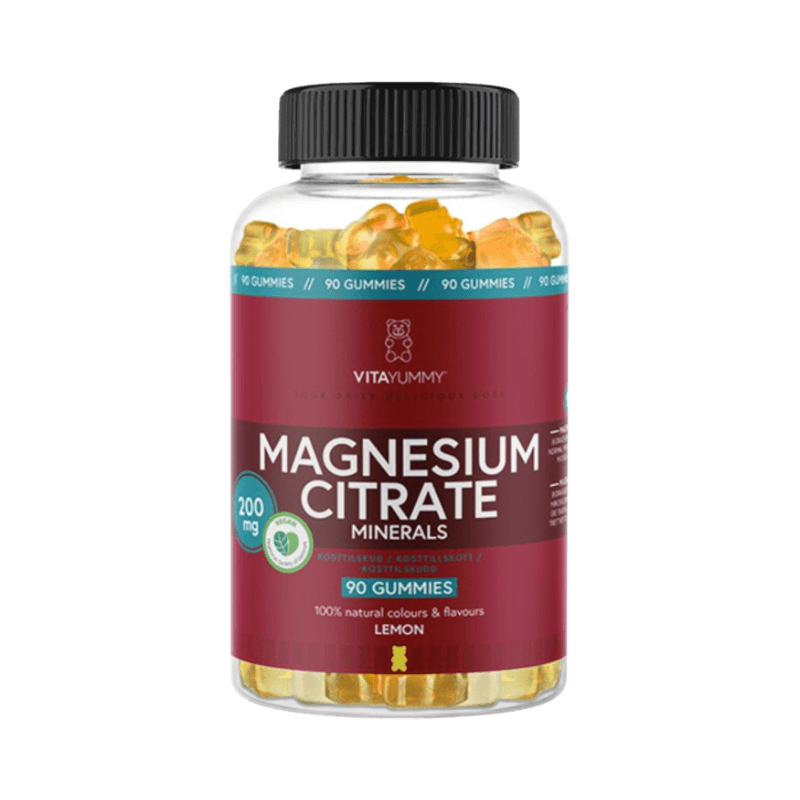Vitayummy Magnesium Citrate gummies med citronsmak och 200 mg magnesium per gummibjörn.